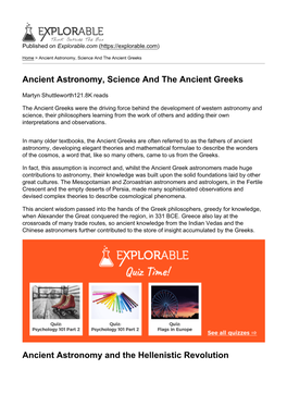 Ancient Astronomy, Science and the Ancient Greeks