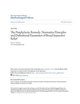 The Prophylactic Remedy: Normative Principles and Definitional Parameters of Broad Injunctive Relief, 52 Buffalo Law Review 101 (2004)