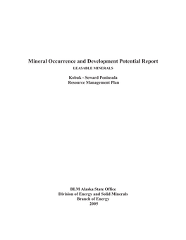 Mineral Occurrence and Development Potential Report LEASABLE MINERALS