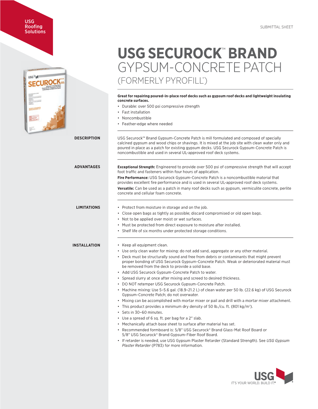 Usg Securock™ Brand Gypsum-Concrete Patch (Formerly Pyrofill®)