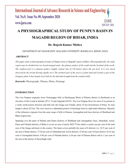 A Physiographical Study of Punpun Basin in Magadh Region of Bihar, India
