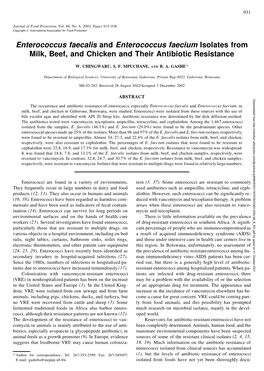 Enterococcus Faecalis and Enterococcus Faecium Isolates from Milk,Beef, Andchicken Andtheir Antibiotic Resistance