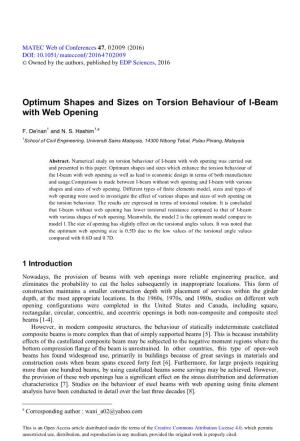 Optimum Shapes and Sizes on Torsion Behaviour of I-Beam with Web Opening