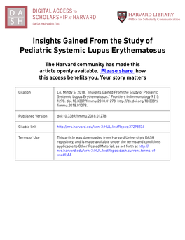 Insights Gained from the Study of Pediatric Systemic Lupus Erythematosus