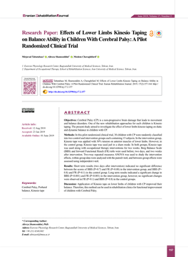 Effects of Lower Limbs Kinesio Taping on Balance Ability in Children with Cerebral Palsy: a Pilot Randomized Clinical Trial