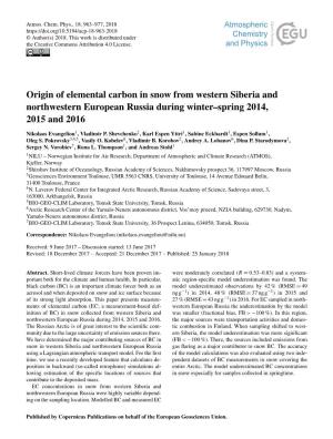 Origin of Elemental Carbon in Snow from Western Siberia and Northwestern European Russia During Winter–Spring 2014, 2015 and 2016