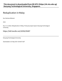 Reduplication in Malay
