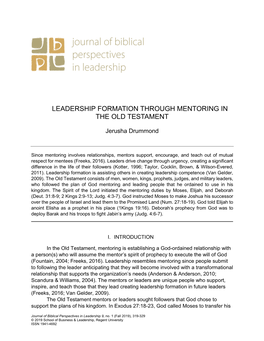 Leadership Formation Through Mentoring in the Old Testament