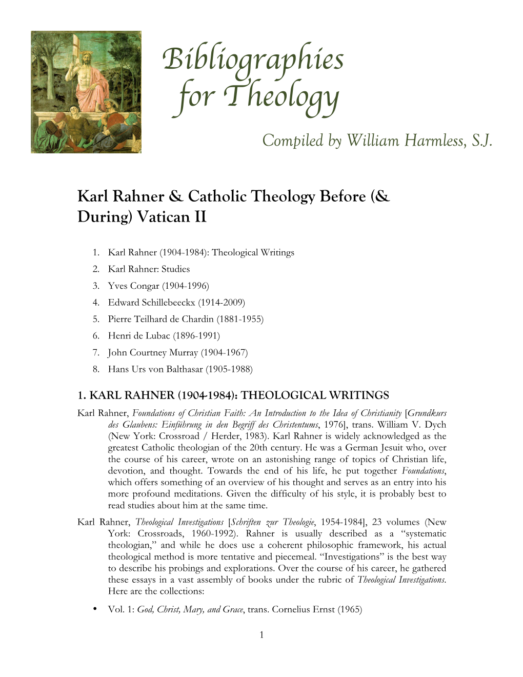 Karl Rahner & Catholic Theology Before (& During) Vatican II