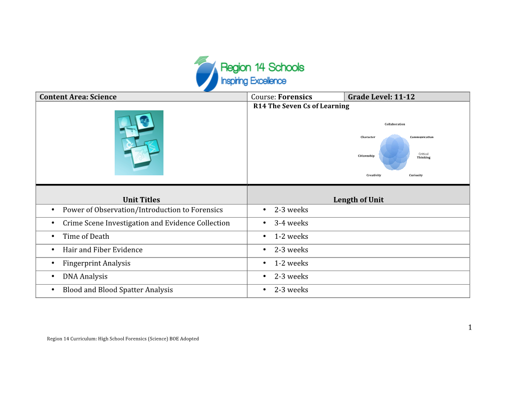 R14 Science Curriculum High School Forensics