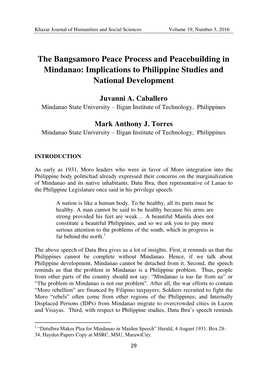 The Bangsamoro Peace Process and Peacebuilding in Mindanao: Implications to Philippine Studies and National Development