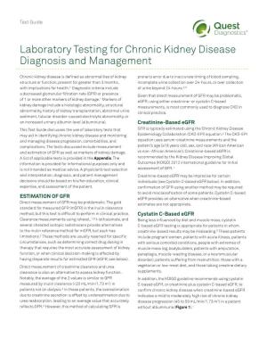 Laboratory Testing for Chronic Kidney Disease Diagnosis and Management