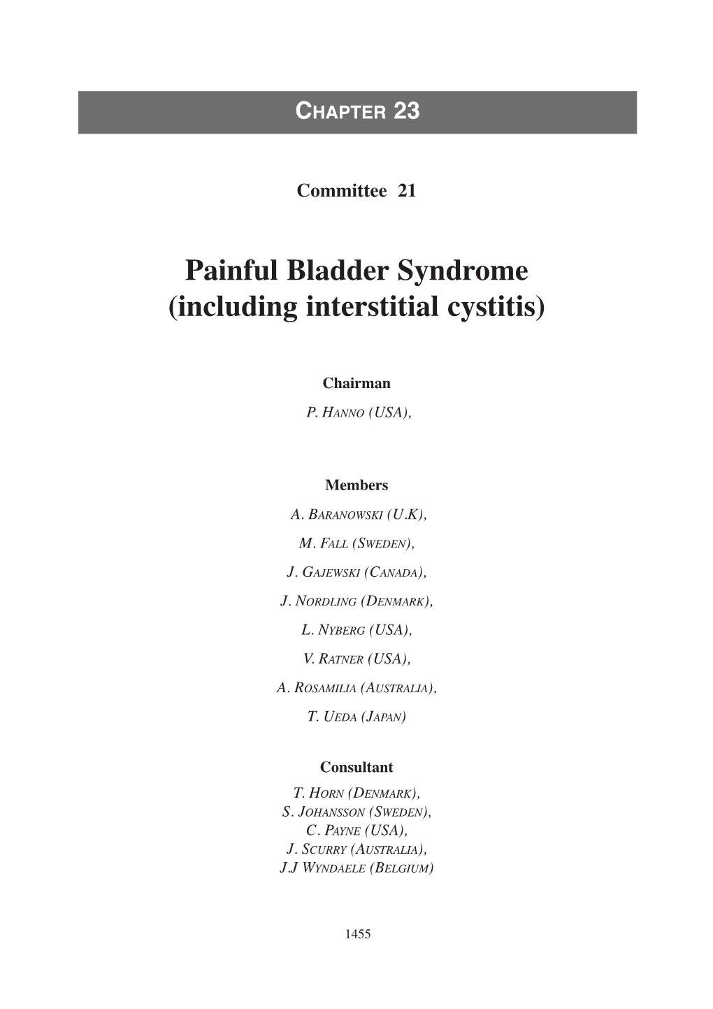 Painful Bladder Syndrome (Including Interstitial Cystitis)