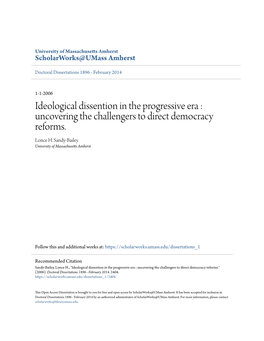 Ideological Dissention in the Progressive Era : Uncovering the Challengers to Direct Democracy Reforms