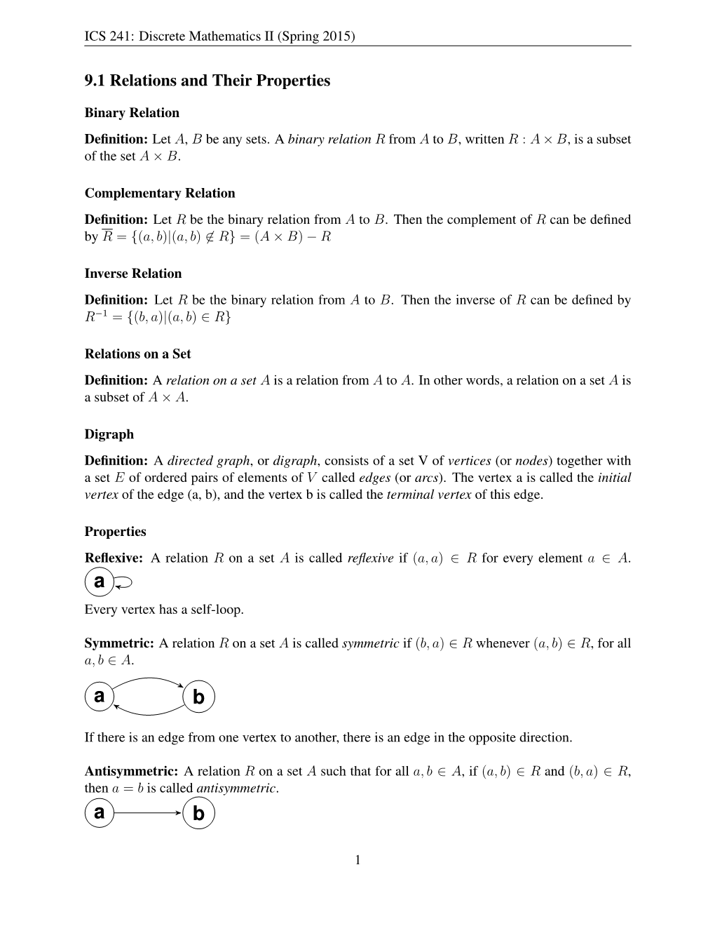 Relations and Their Properties Reflexive, Symmetric, Antisymmetric