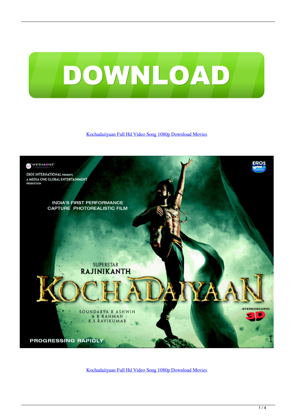 Kochadaiiyaan Full Hd Video Song 1080P Download Movies