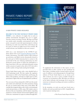 Private Funds Report 2020 Year in Review and a Look Ahead