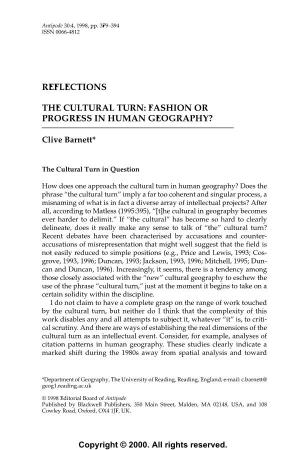 Reflections the Cultural Turn: Fashion Or Progress