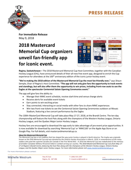 2018 Mastercard Memorial Cup Organizers Unveil Fan-Friendly App for Iconic Event