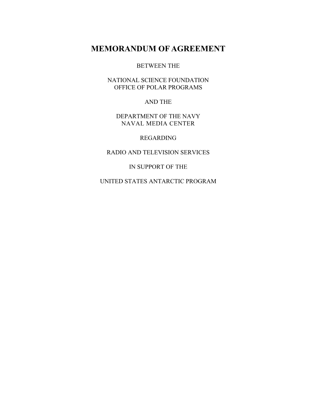 MEMORANDUM of AGREEMENT Between the National Science