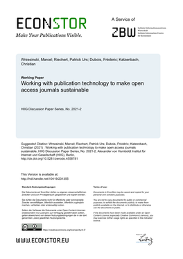 Working with Publication Technology to Make Open Access Journals Sustainable
