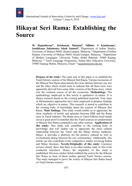 Hikayat Seri Rama: Establishing the Source