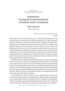 Tracing the Bicentennial History of Oriental Studies in Lithuania