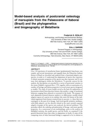 Model-Based Analysis of Postcranial Osteology of Marsupials from the Palaeocene of Itaboraí (Brazil) and the Phylogenetics and Biogeography of Metatheria
