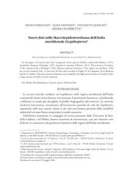 Nuovi Dati Sulla Macrolepidotterofauna Dell'italia