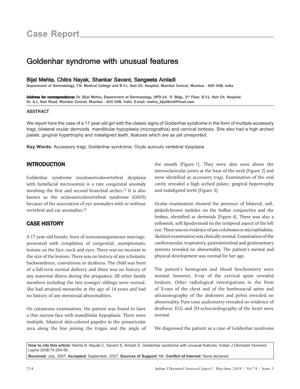 Goldenhar Syndrome with Unusual Features