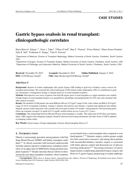 Gastric Bypass Oxalosis in Renal Transplant: Clinicopathologic Correlates