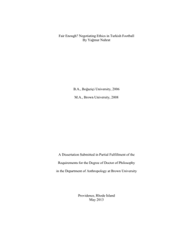 Fair Enough? Negotiating Ethics in Turkish Football by Yağmur Nuhrat