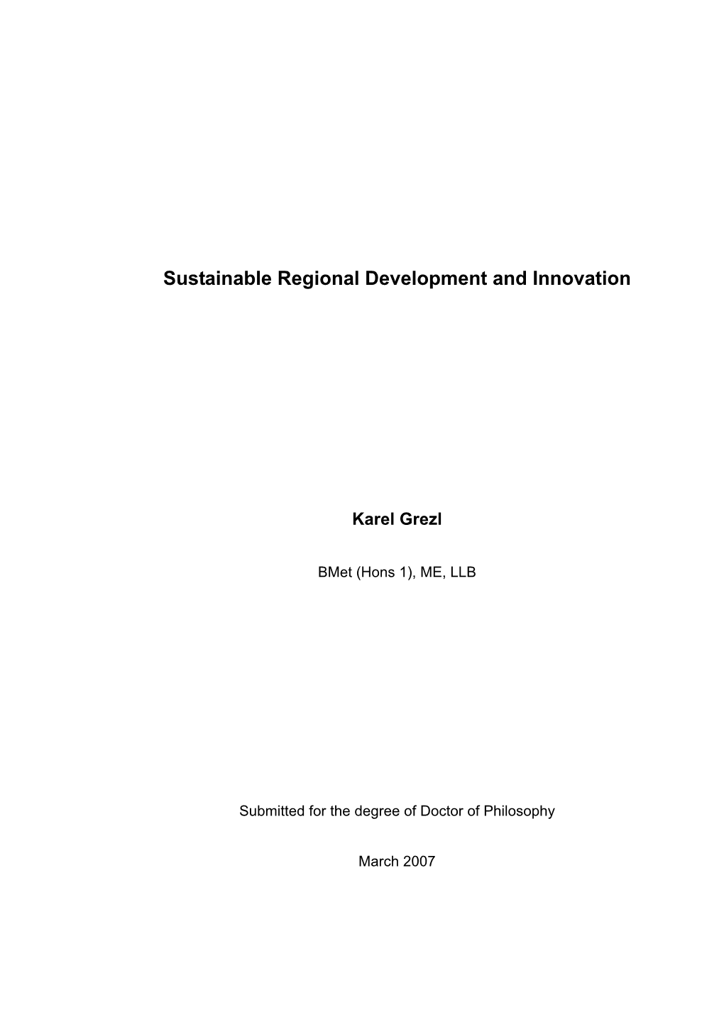 Sustainable Regional Development and Innovation