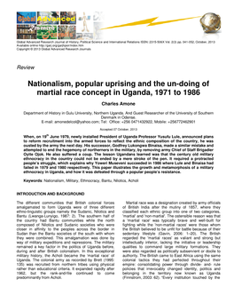 Nationalism, Popular Uprising and the Un-Doing of Martial Race Concept in Uganda, 1971 to 1986