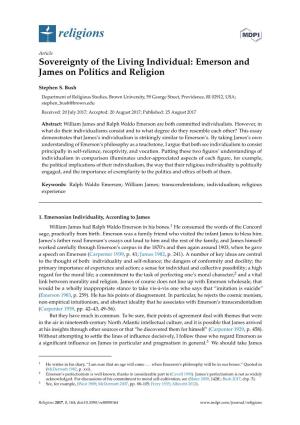 Sovereignty of the Living Individual: Emerson and James on Politics and Religion