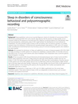 Sleep in Disorders of Consciousness: Behavioral and Polysomnographic Recording Isabella Mertel1,2†, Yuri G