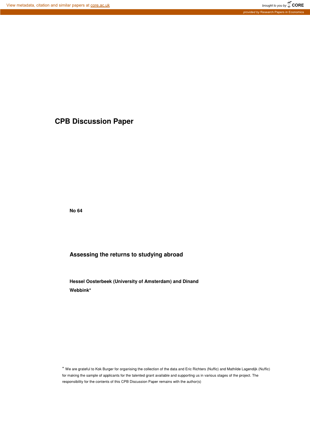 CPB Discussion Paper