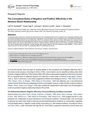The Conceptual Roles of Negative and Positive Affectivity in the Stressor-Strain Relationship
