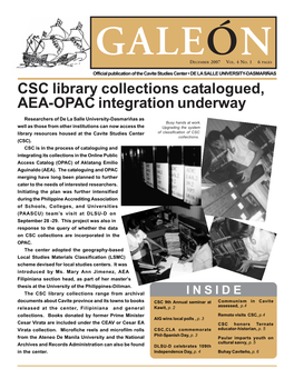 CSC Library Collections Catalogued, AEA-OPAC Integration Underway