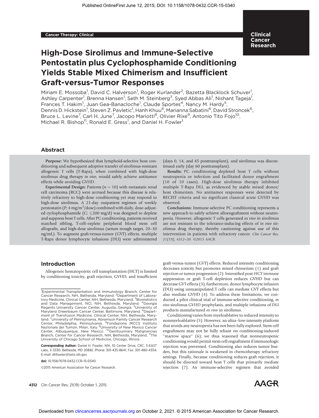 High-Dose Sirolimus and Immune-Selective Pentostatin Plus