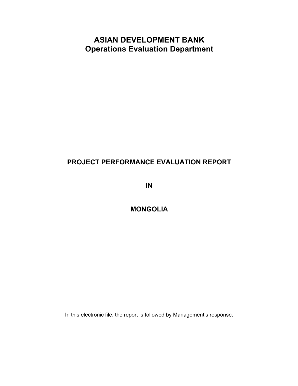 Project Performance Evaluation Report: Roads Development Project