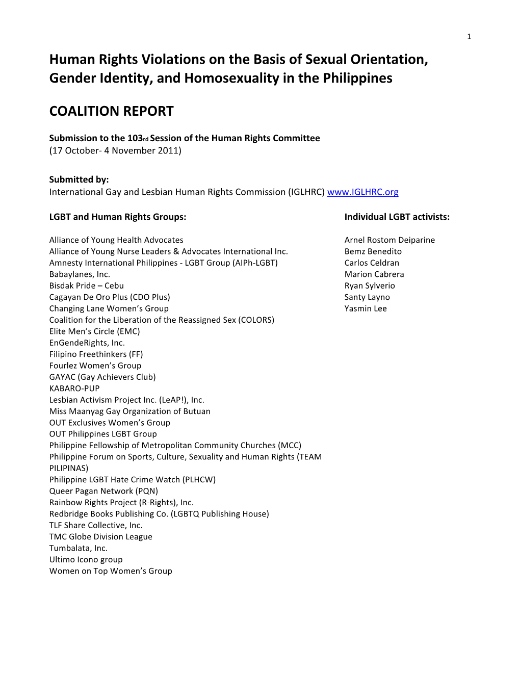 ICCPR Philippines LGBT CSO Report 01Dec2011