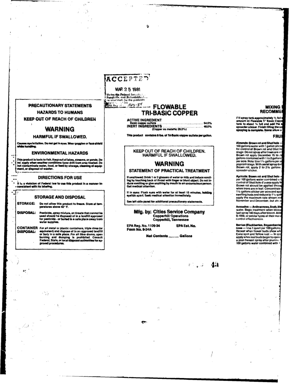 U.S. EPA, Pesticide Product Label, FLOWABLE TRI-BASIC COPPER