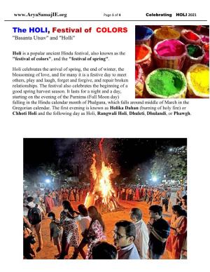 The HOLI, Festival of COLORS "Basanta Utsav" and "Holli"