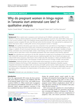Why Do Pregnant Women in Iringa Region in Tanzania Start Antenatal