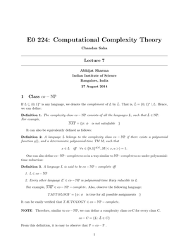 E0 224: Computational Complexity Theory Chandan Saha
