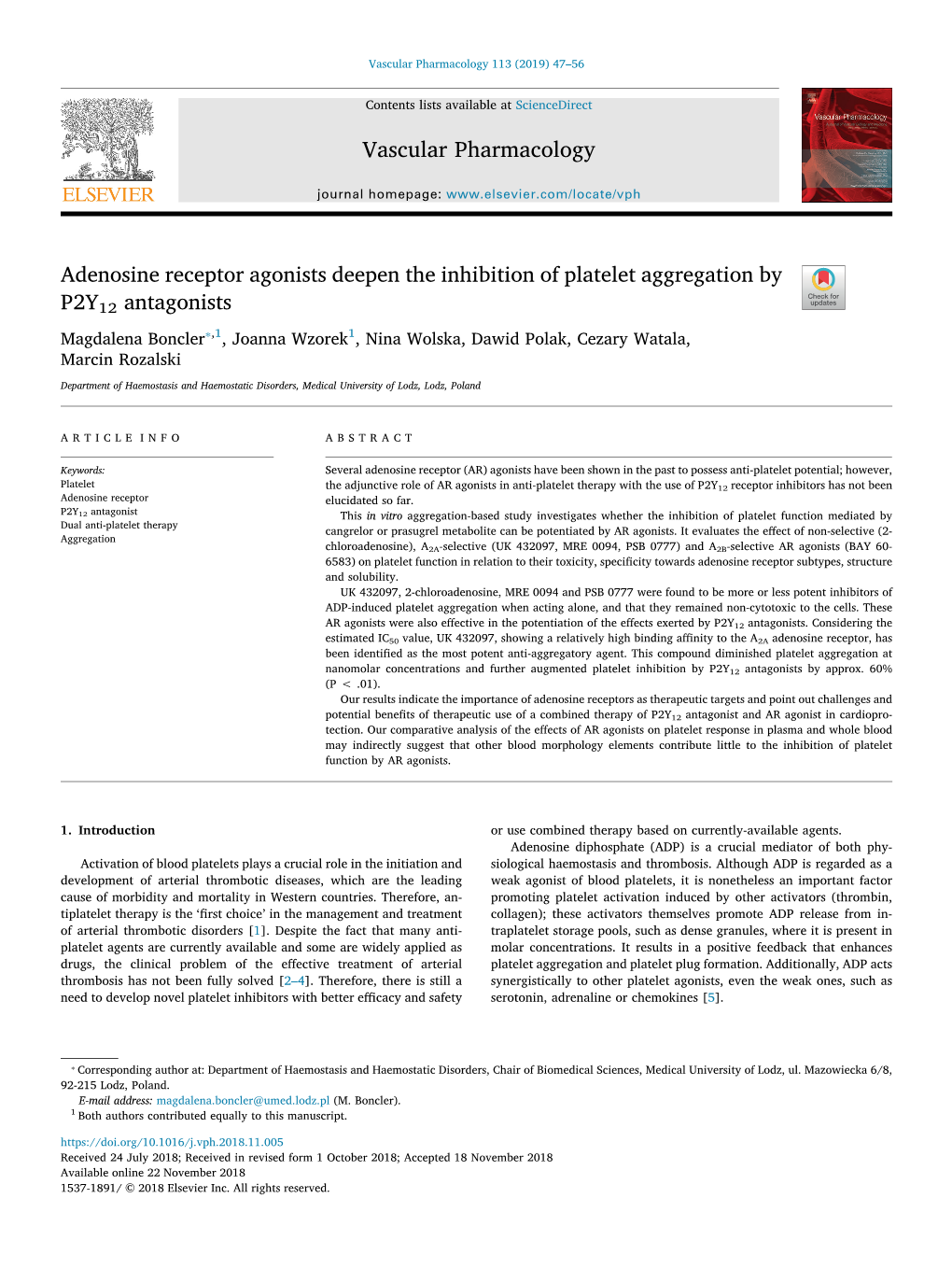 Adenosine Receptor Agonists Deepen the Inhibition of Platelet Aggregation