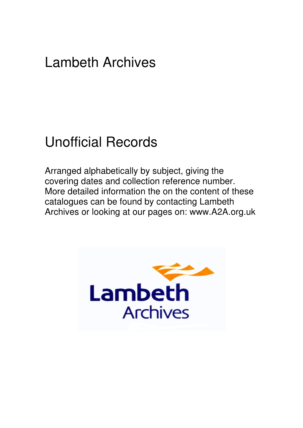 Lambeth Archives Unofficial Records