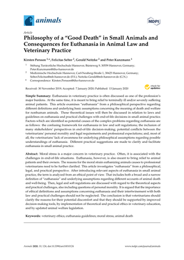“Good Death” in Small Animals and Consequences for Euthanasia in Animal Law and Veterinary Practice