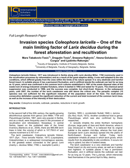 Invasion Species Coleophora Laricella – One of the Main Limiting Factor of Larix Decidua During The
